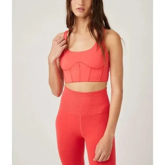 FREE PEOPLE NEW MOVEMENT Bright Red Round Robbin Brami Sports Bra Size L - Picture 2 of 8